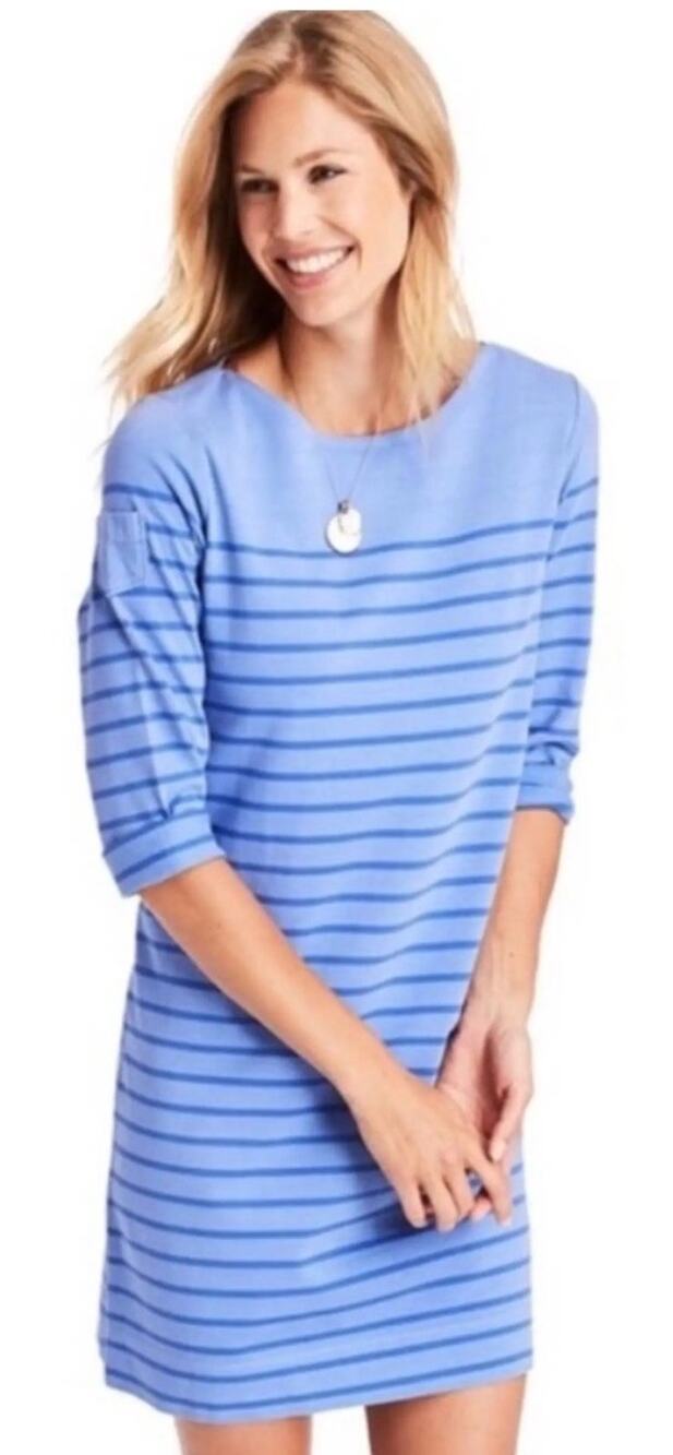 Vineyard Vines Overdyed Stripe Knit Dress Small Cotton 3/4 Sleeve Casual EUC